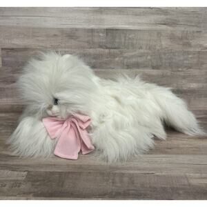 Vtg 90’s Playful‎ Plush Cat Kitten Pink Bow Kellytoy Faux Fur White Blue Eyes